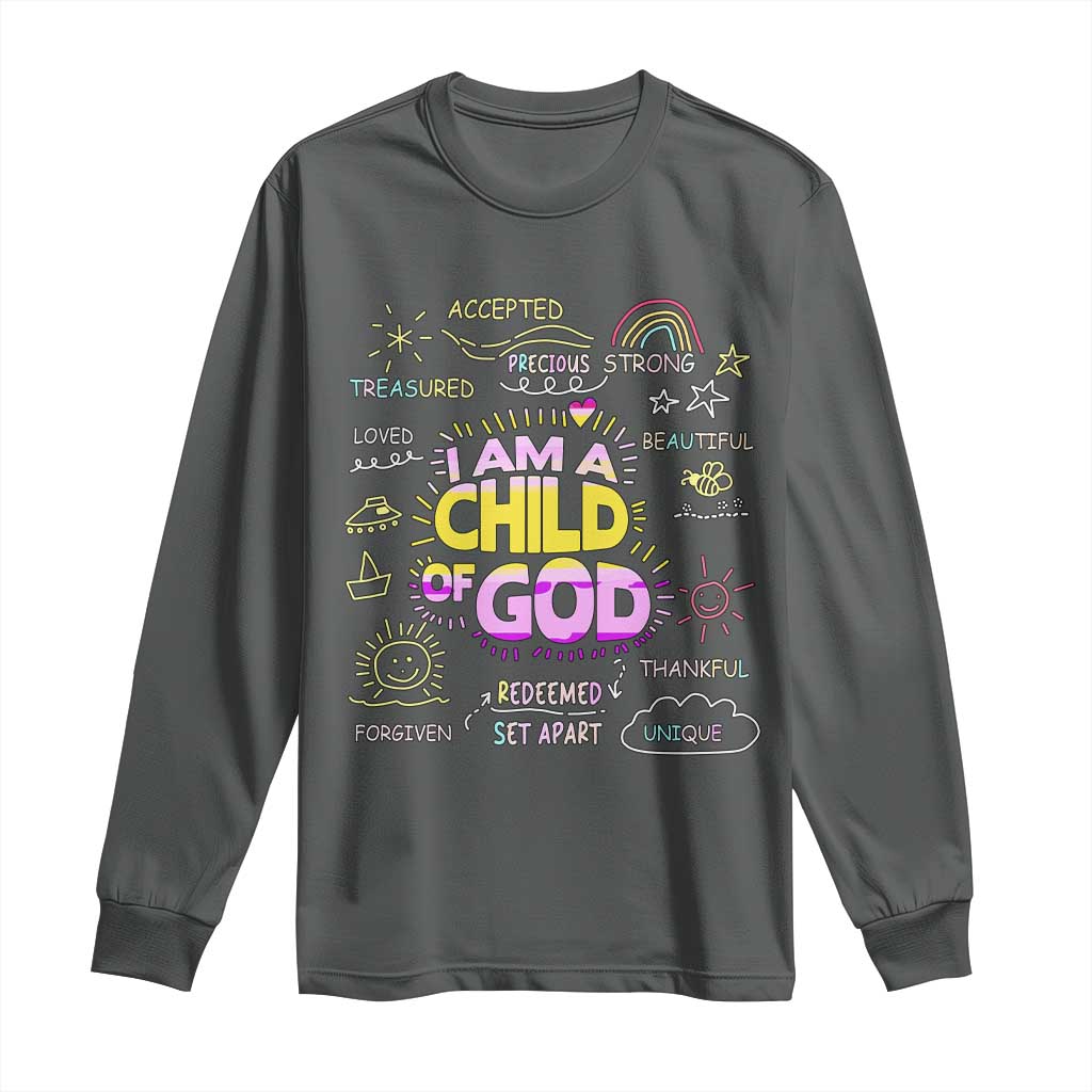 I Am A Child Of God Long Sleeve Shirt Retro Christian Jesus Faith TS02 Dark Heather Print Your Wear