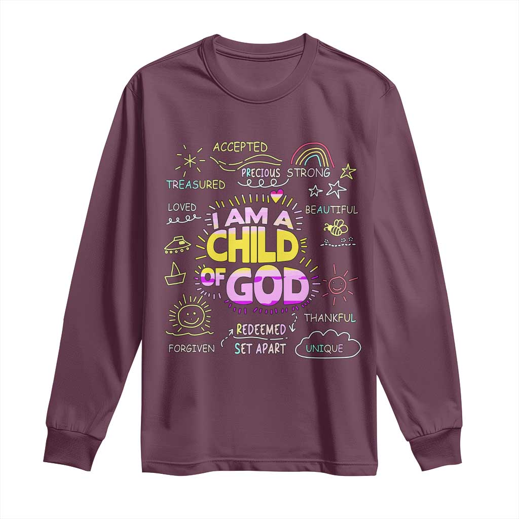 I Am A Child Of God Long Sleeve Shirt Retro Christian Jesus Faith TS02 Maroon Print Your Wear