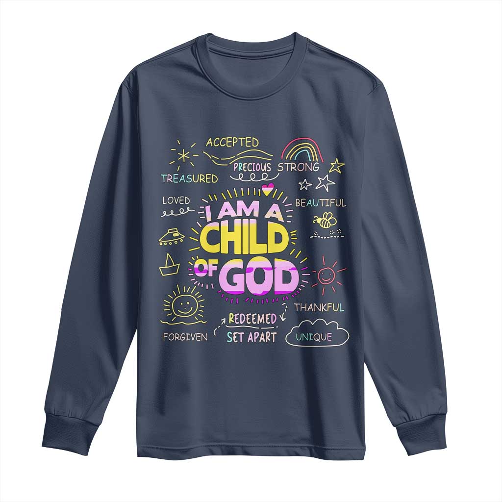I Am A Child Of God Long Sleeve Shirt Retro Christian Jesus Faith TS02 Navy Print Your Wear