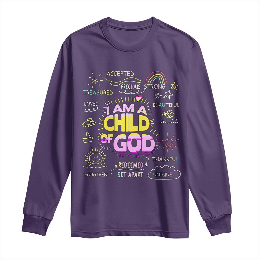 I Am A Child Of God Long Sleeve Shirt Retro Christian Jesus Faith TS02 Purple Print Your Wear