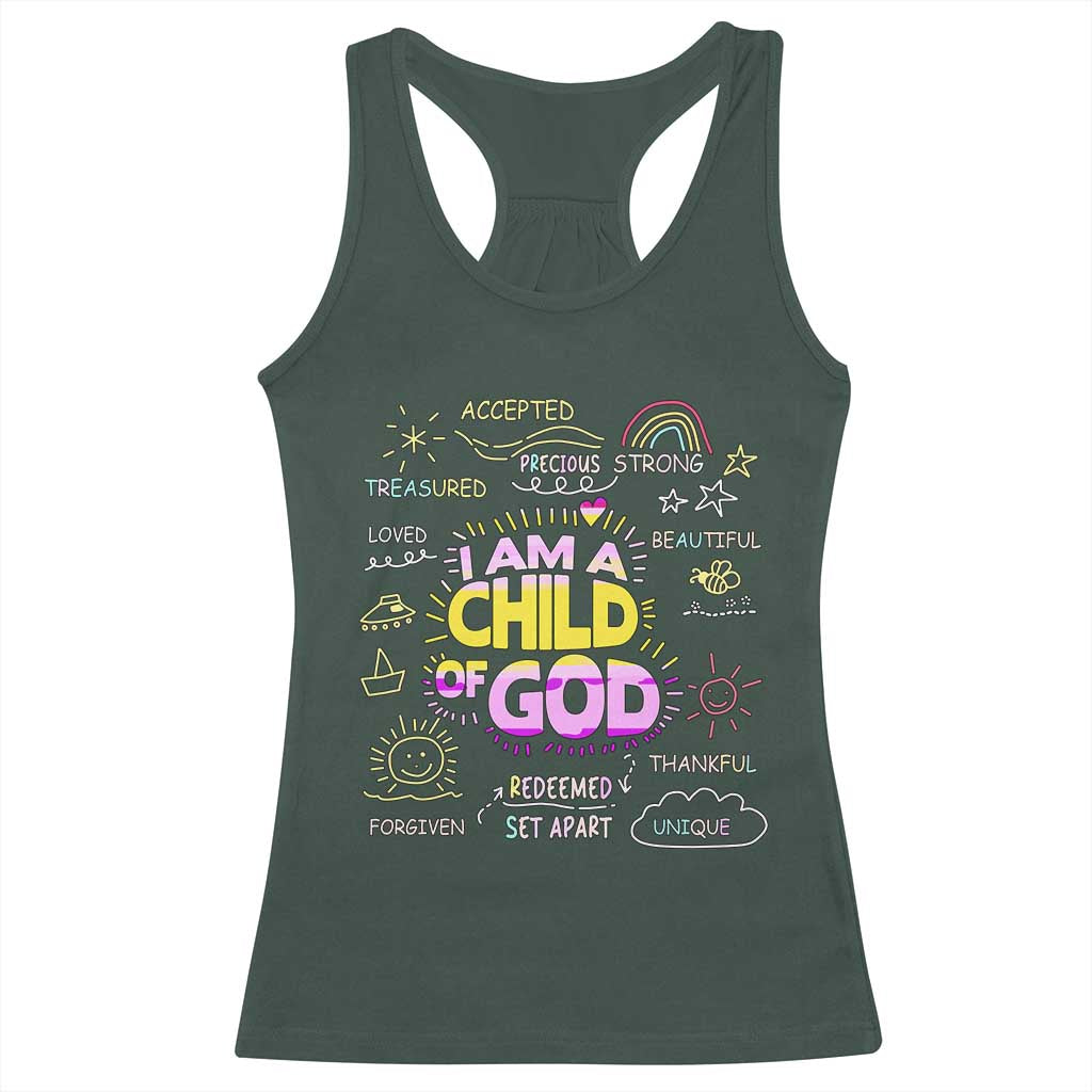 I Am A Child Of God Racerback Tank Top Retro Christian Jesus Faith TS02 Dark Forest Green Print Your Wear