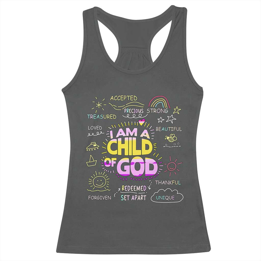 I Am A Child Of God Racerback Tank Top Retro Christian Jesus Faith TS02 Dark Heather Print Your Wear
