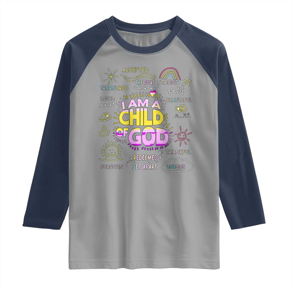 I Am A Child Of God Raglan Shirt Retro Christian Jesus Faith TS02 Sport Gray Navy Print Your Wear