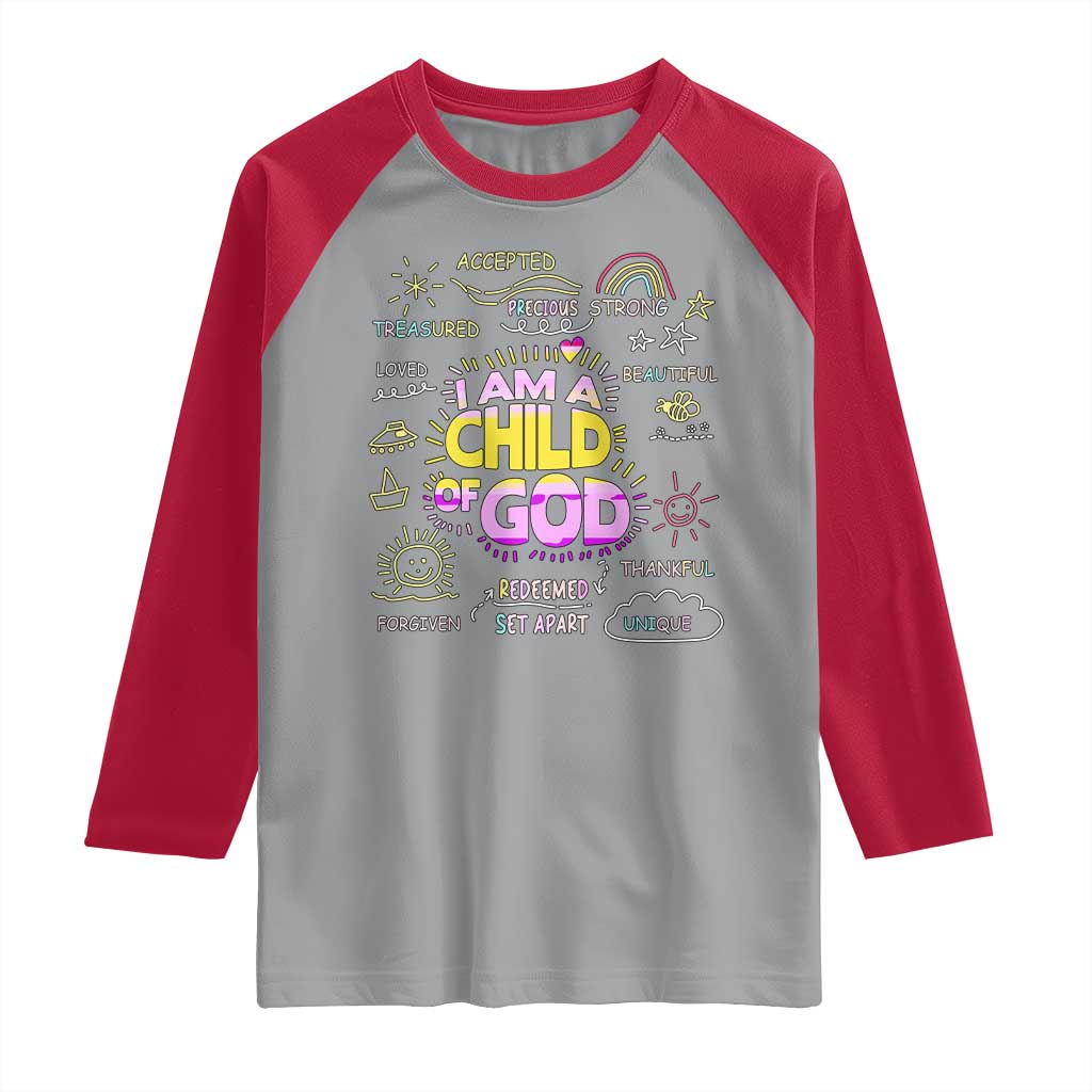I Am A Child Of God Raglan Shirt Retro Christian Jesus Faith TS02 Sport Gray Red Print Your Wear