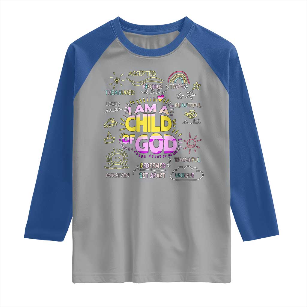 I Am A Child Of God Raglan Shirt Retro Christian Jesus Faith TS02 Sport Gray Royal Print Your Wear