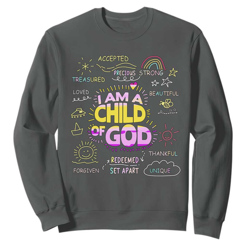 I Am A Child Of God Sweatshirt Retro Christian Jesus Faith TS02 Dark Heather Print Your Wear