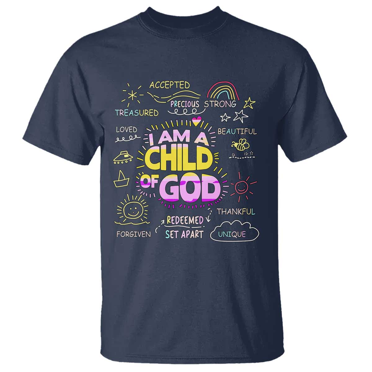 I Am A Child Of God T Shirt Retro Christian Jesus Faith TS02 Navy Print Your Wear