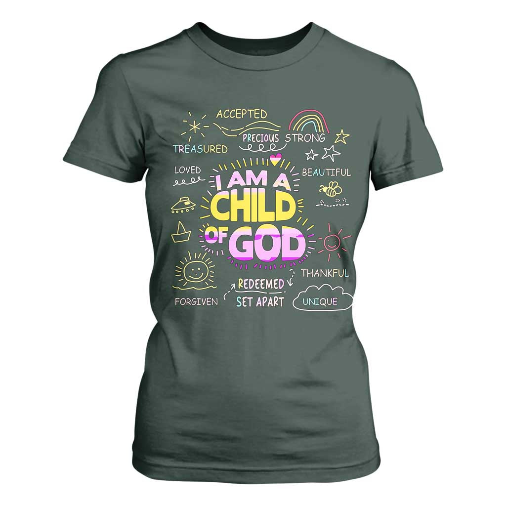 I Am A Child Of God T Shirt For Women Retro Christian Jesus Faith TS02 Dark Forest Green Print Your Wear