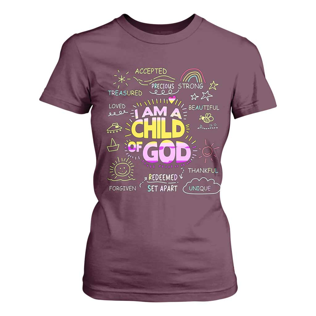 I Am A Child Of God T Shirt For Women Retro Christian Jesus Faith TS02 Maroon Print Your Wear