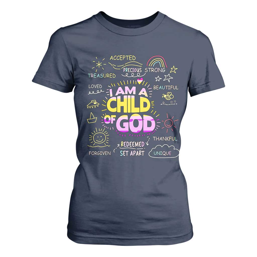 I Am A Child Of God T Shirt For Women Retro Christian Jesus Faith TS02 Navy Print Your Wear