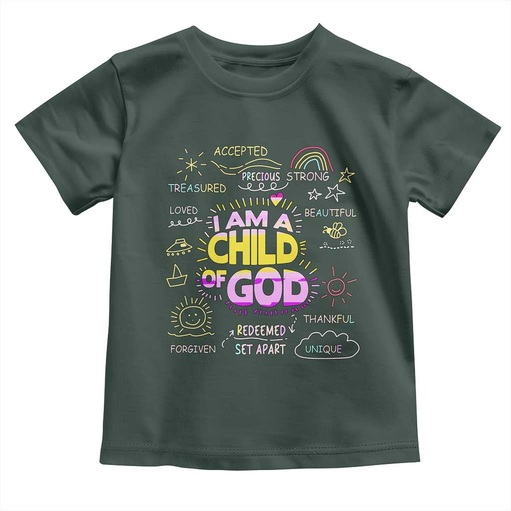 I Am A Child Of God Toddler T Shirt Retro Christian Jesus Faith TS02 Dark Forest Green Print Your Wear