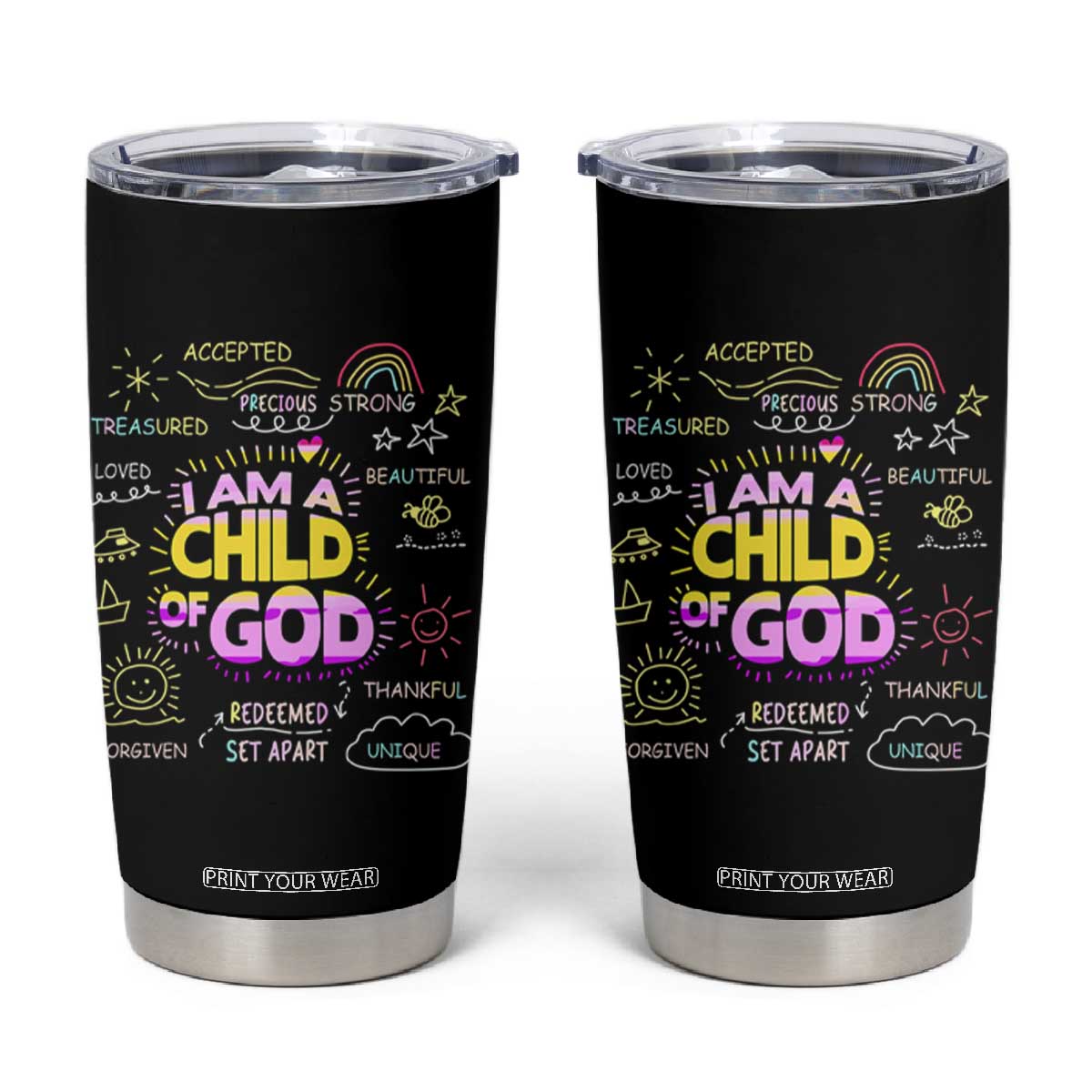I Am A Child Of God Tumbler Cup Retro Christian Jesus Faith TS02 Black Print Your Wear