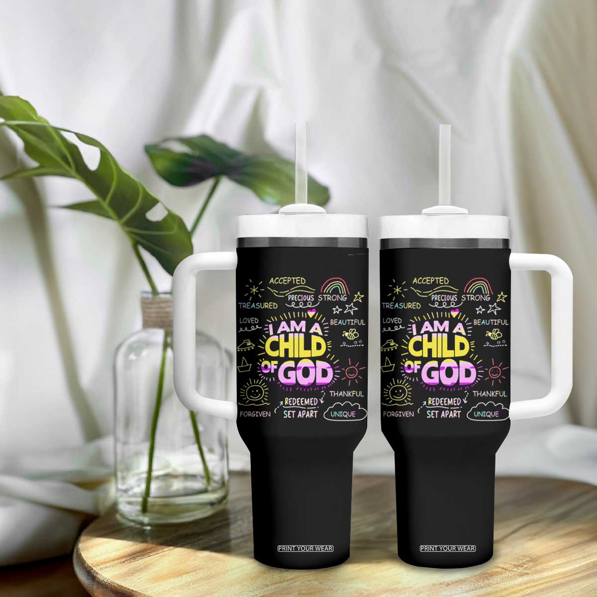 I Am A Child Of God Tumbler With Handle Retro Christian Jesus Faith TS02 Print Your Wear