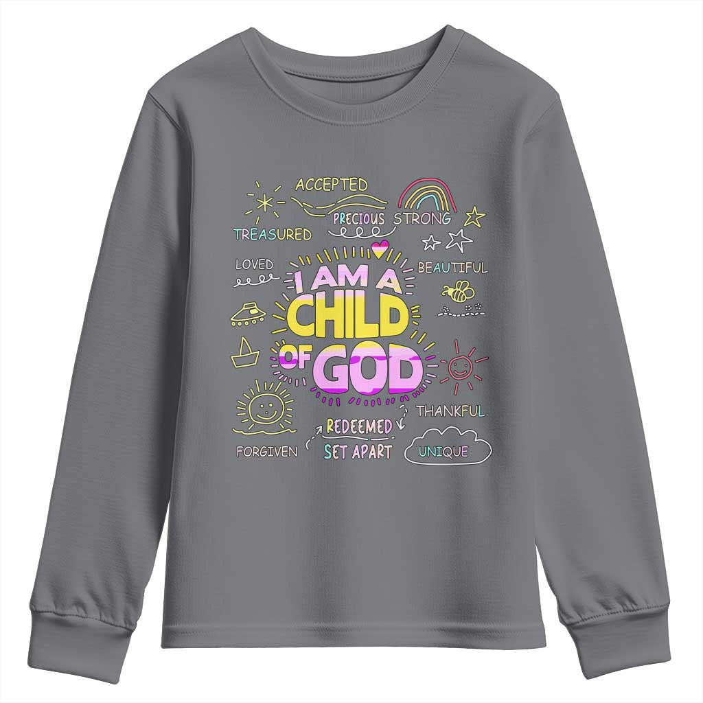 I Am A Child Of God Youth Sweatshirt Retro Christian Jesus Faith TS02 Charcoal Print Your Wear
