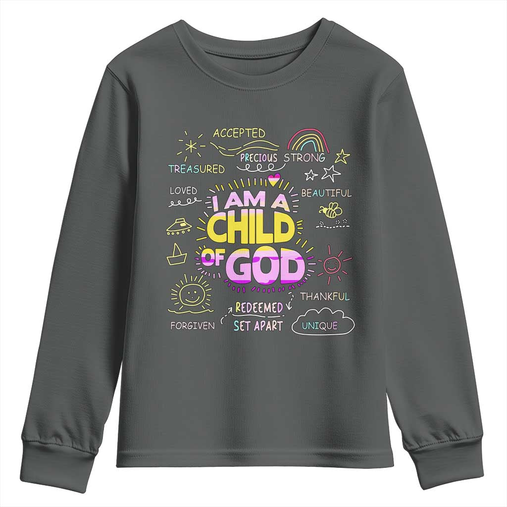 I Am A Child Of God Youth Sweatshirt Retro Christian Jesus Faith TS02 Dark Heather Print Your Wear