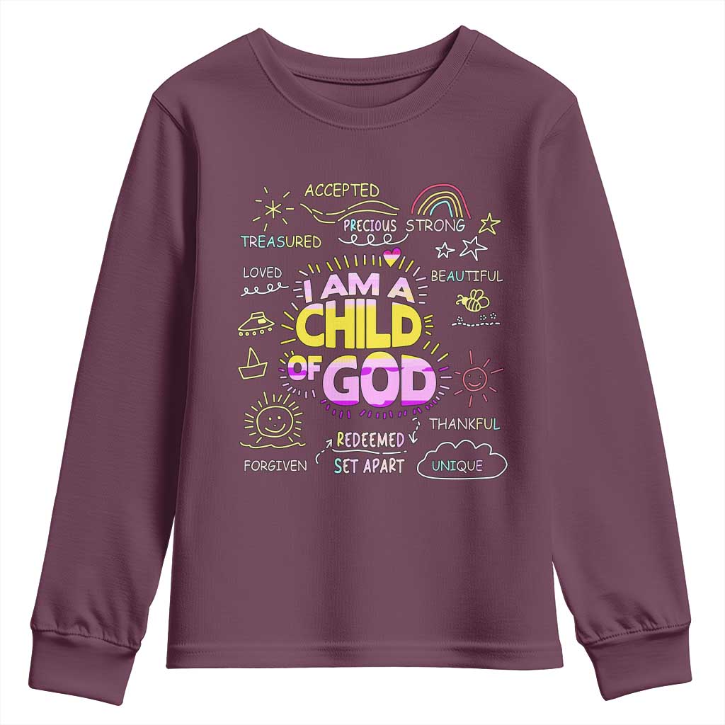 I Am A Child Of God Youth Sweatshirt Retro Christian Jesus Faith TS02 Maroon Print Your Wear