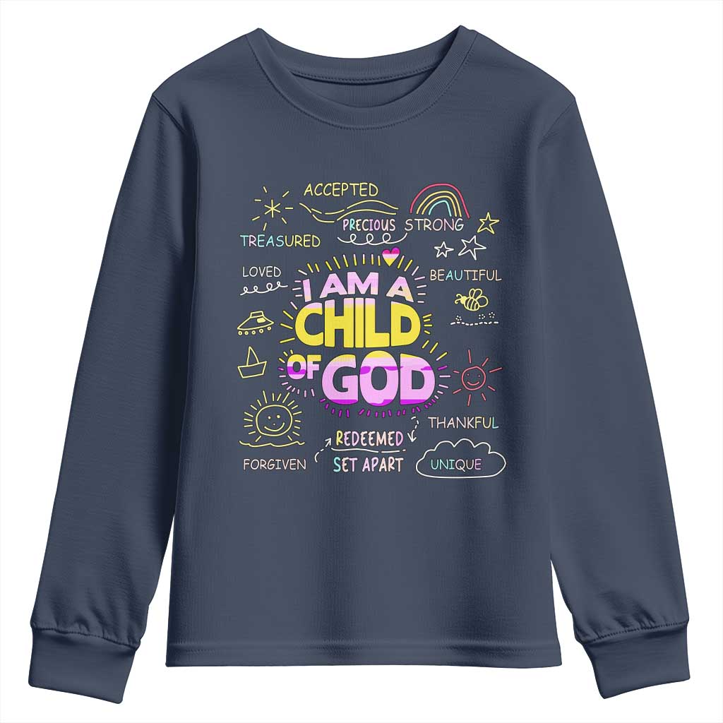 I Am A Child Of God Youth Sweatshirt Retro Christian Jesus Faith TS02 Navy Print Your Wear
