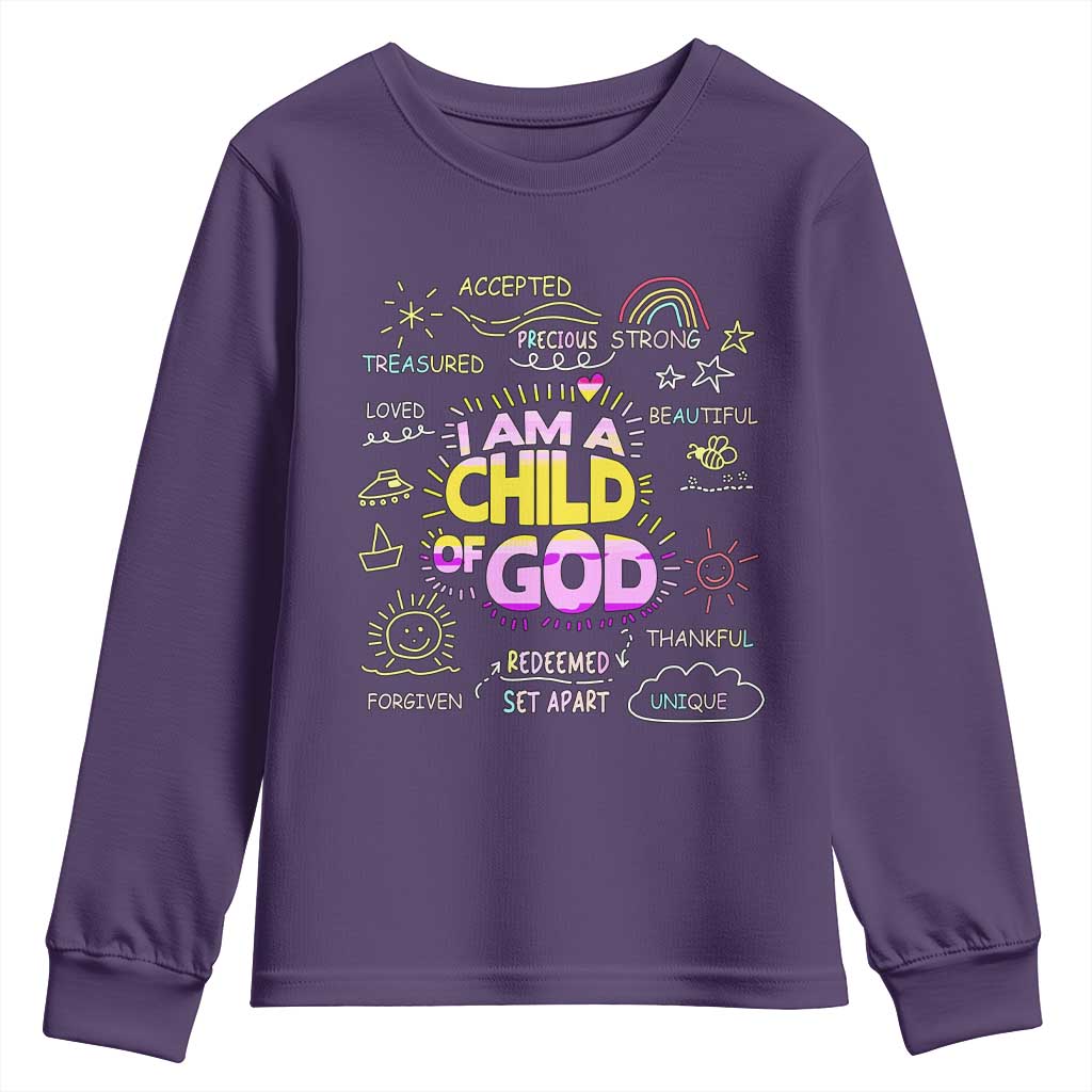 I Am A Child Of God Youth Sweatshirt Retro Christian Jesus Faith TS02 Purple Print Your Wear