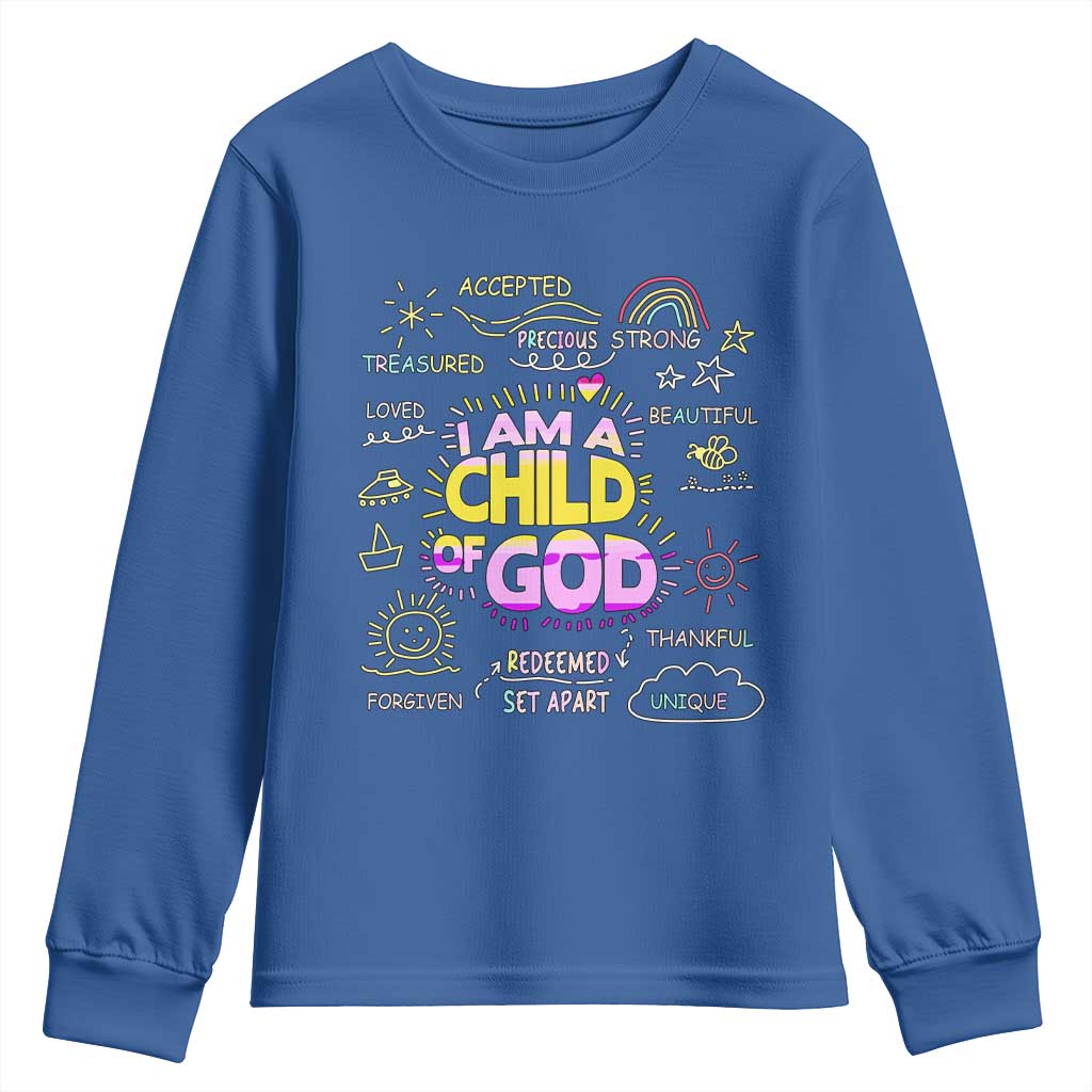 I Am A Child Of God Youth Sweatshirt Retro Christian Jesus Faith TS02 Royal Blue Print Your Wear