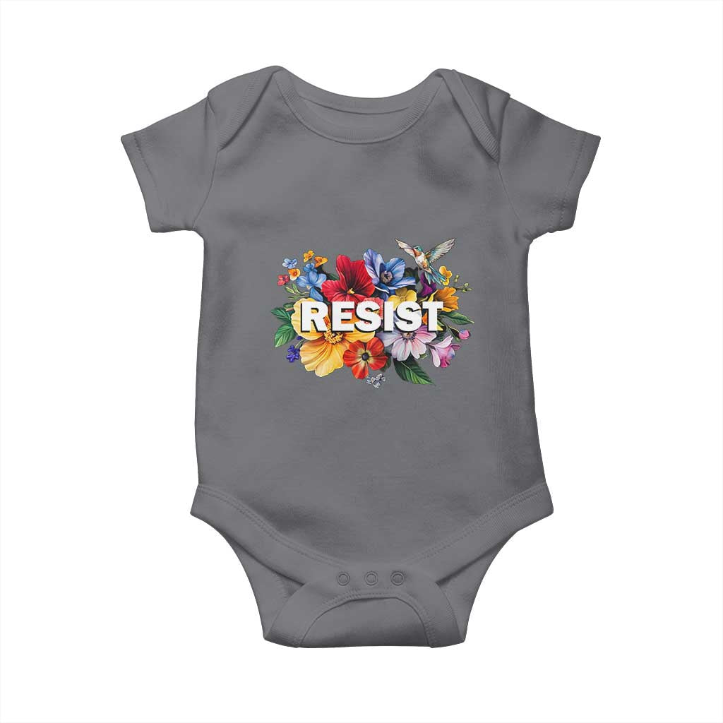 Resist Floral Baby Onesie Retro Botanical Graphic TS02 Charcoal Print Your Wear