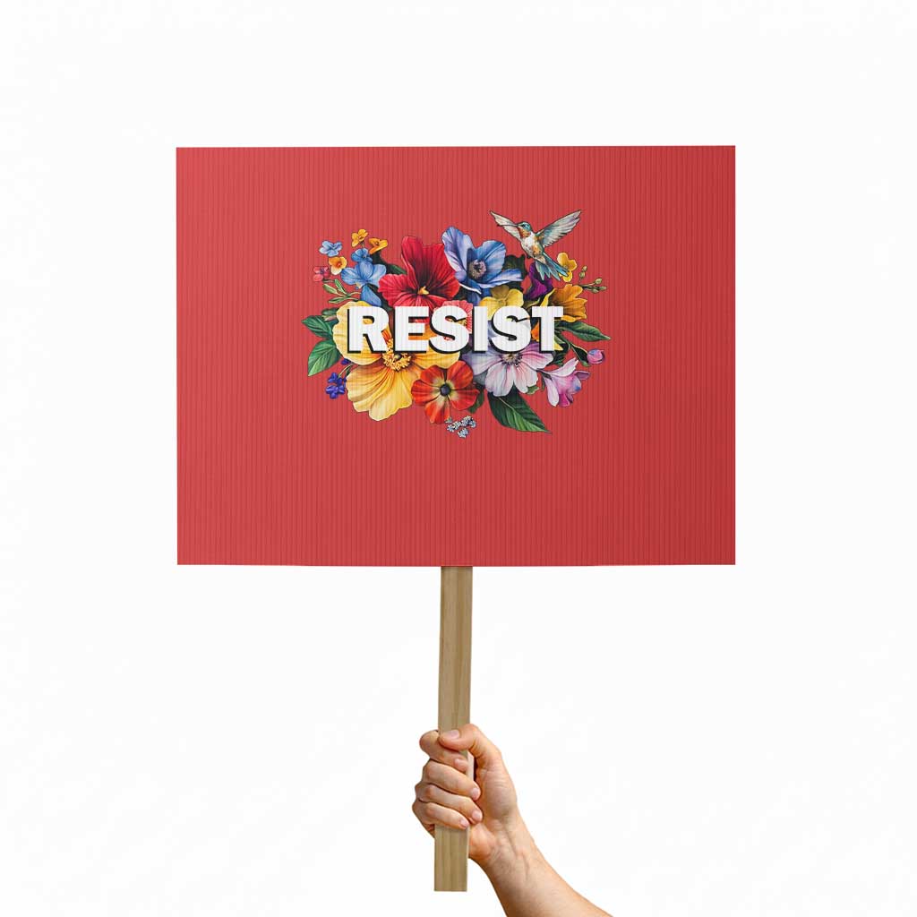 Resist Floral Protest Sign Retro Botanical Graphic TS02 Horizontal 18" × 24" Red Print Your Wear