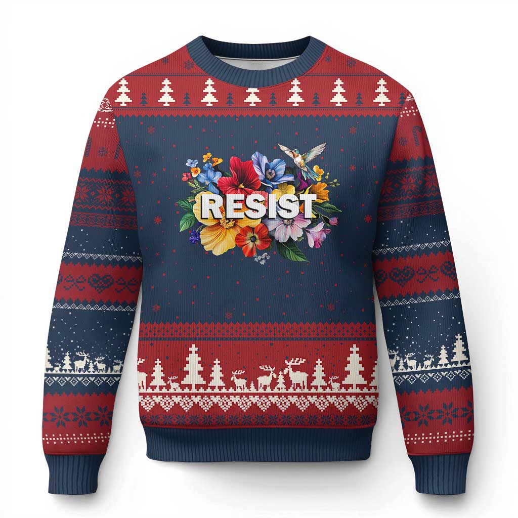 Resist Floral Ugly Christmas Sweater Retro Botanical Graphic TS02 Navy Red Print Your Wear