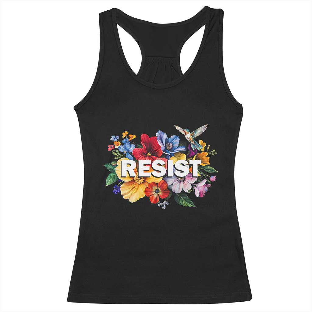 Resist Floral Racerback Tank Top Retro Botanical Graphic TS02 Black Print Your Wear