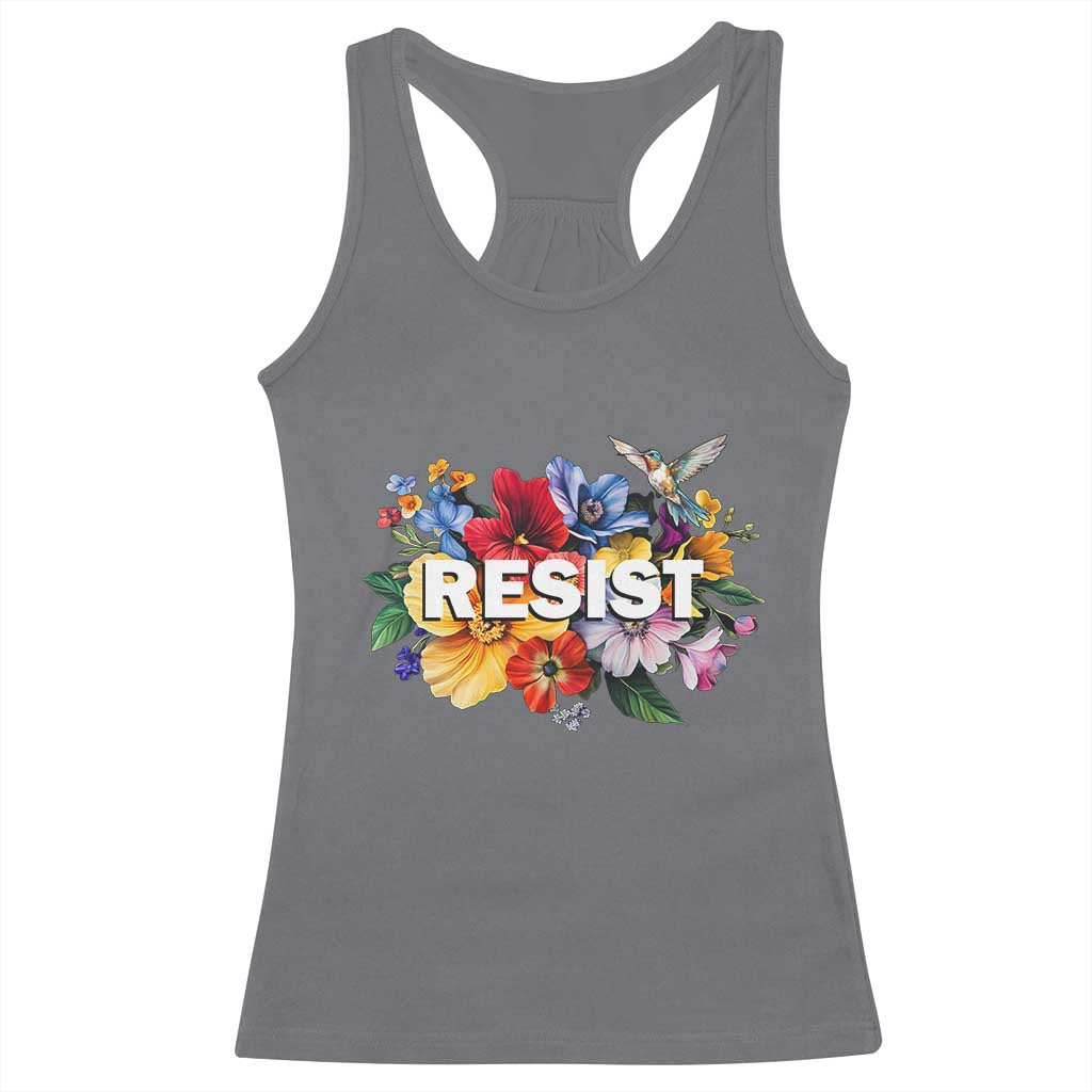 Resist Floral Racerback Tank Top Retro Botanical Graphic TS02 Charcoal Print Your Wear