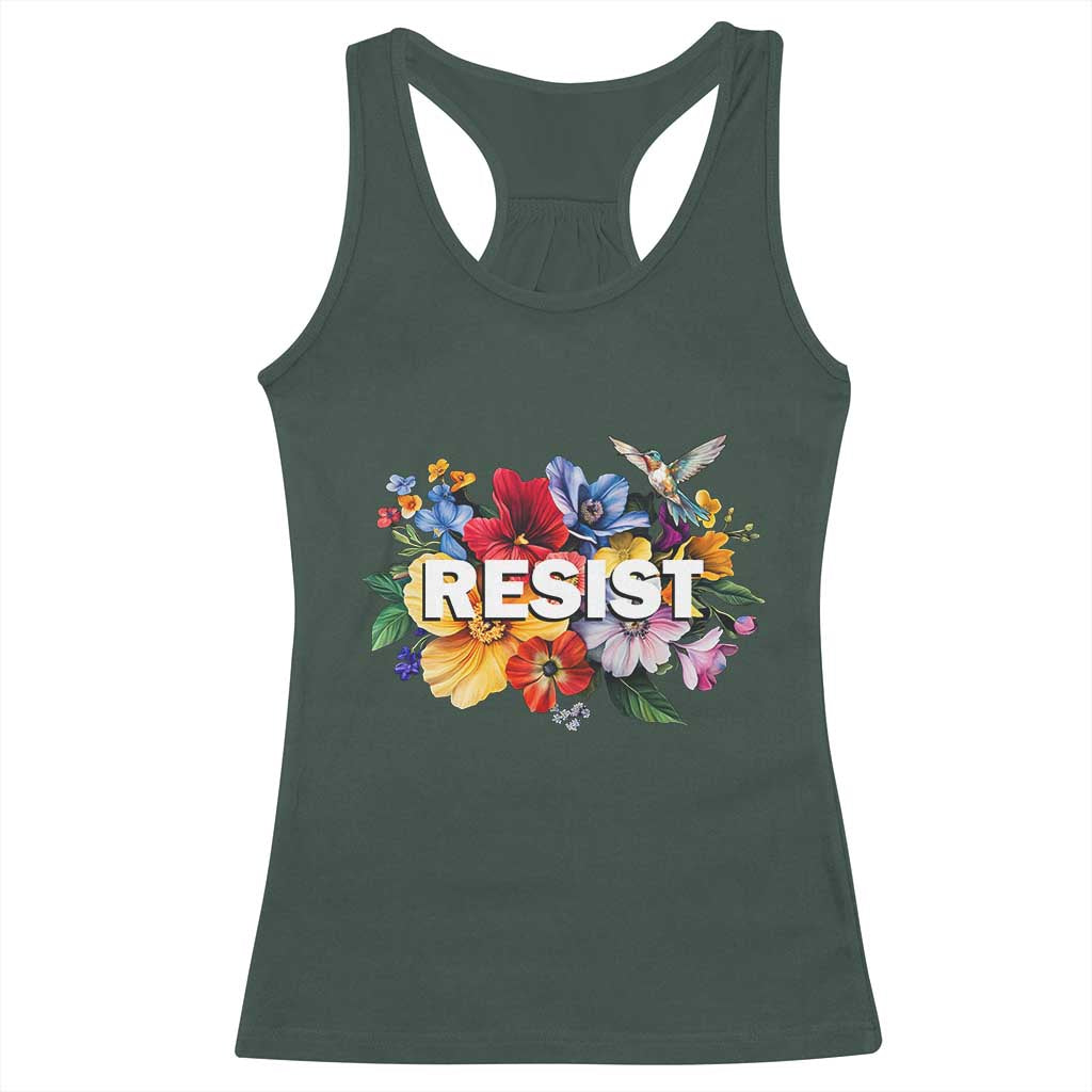 Resist Floral Racerback Tank Top Retro Botanical Graphic TS02 Dark Forest Green Print Your Wear