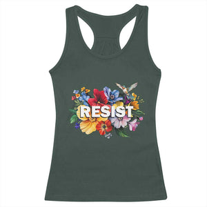 Resist Floral Racerback Tank Top Retro Botanical Graphic TS02 Dark Forest Green Print Your Wear