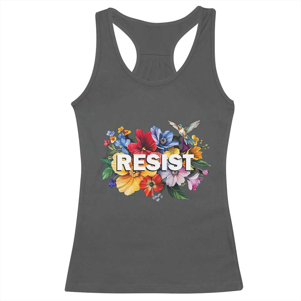 Resist Floral Racerback Tank Top Retro Botanical Graphic TS02 Dark Heather Print Your Wear