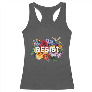 Resist Floral Racerback Tank Top Retro Botanical Graphic TS02 Dark Heather Print Your Wear