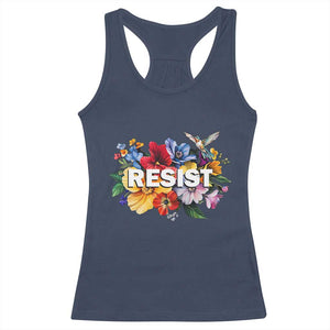 Resist Floral Racerback Tank Top Retro Botanical Graphic TS02 Navy Print Your Wear