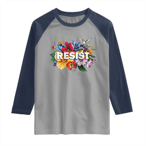 Resist Floral Raglan Shirt Retro Botanical Graphic TS02 Sport Gray Navy Print Your Wear