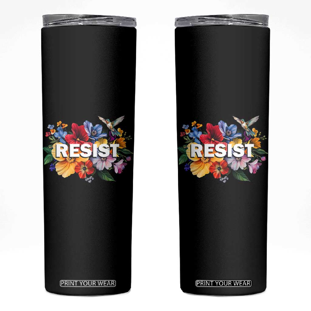 Resist Floral Skinny Tumbler Retro Botanical Graphic TS02 Black Print Your Wear
