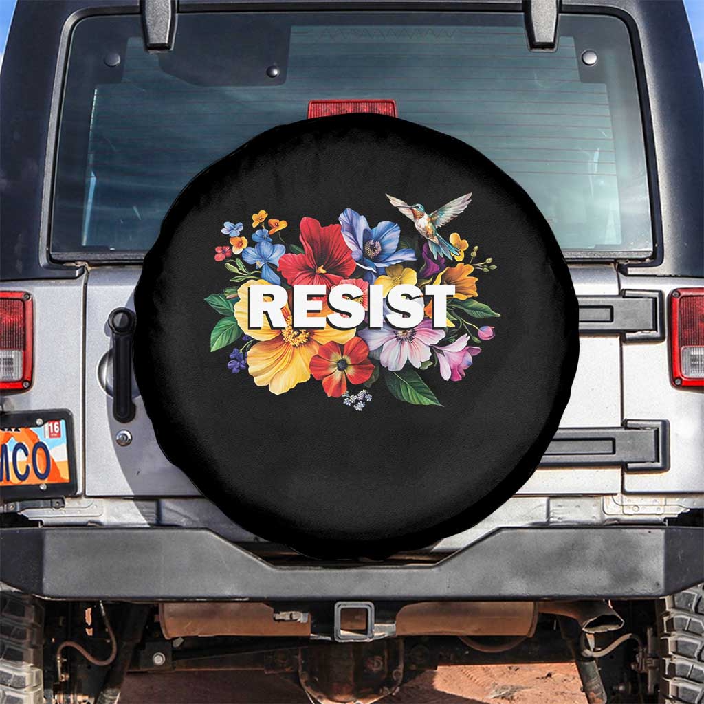 Resist Floral Spare Tire Cover Retro Botanical Graphic TS02 No hole Black Print Your Wear