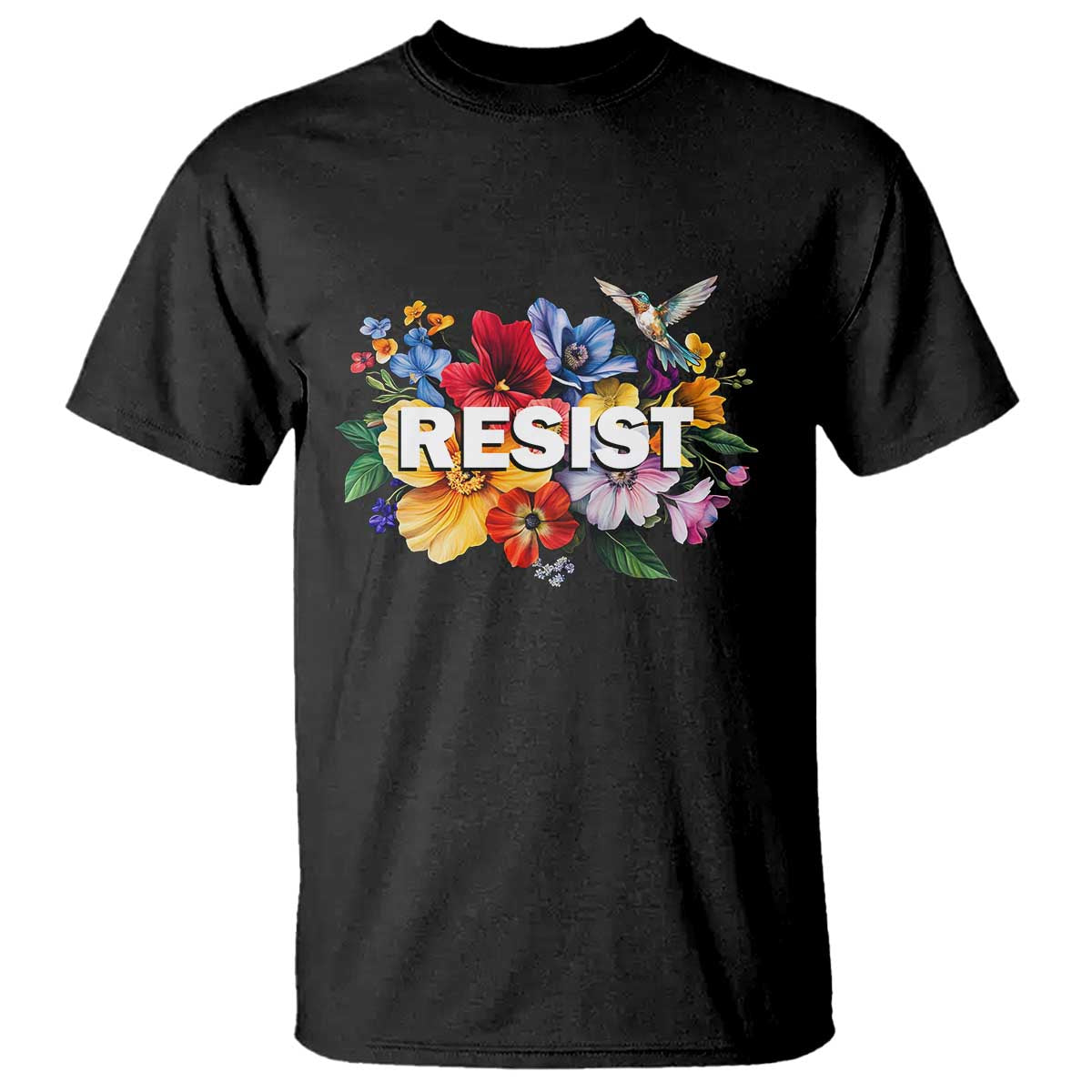 Resist Floral T Shirt Retro Botanical Graphic TS02 Black Print Your Wear