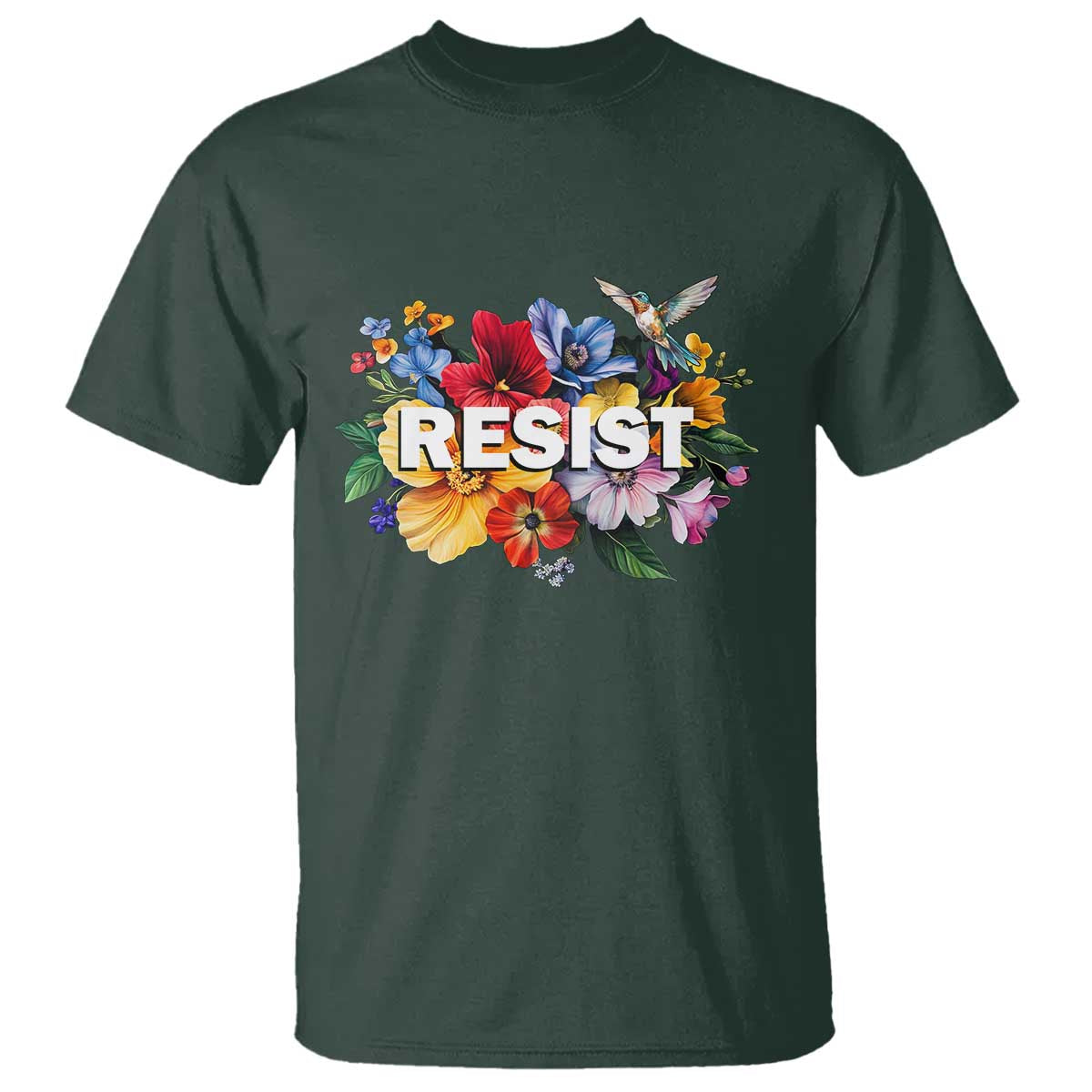 Resist Floral T Shirt Retro Botanical Graphic TS02 Dark Forest Green Print Your Wear
