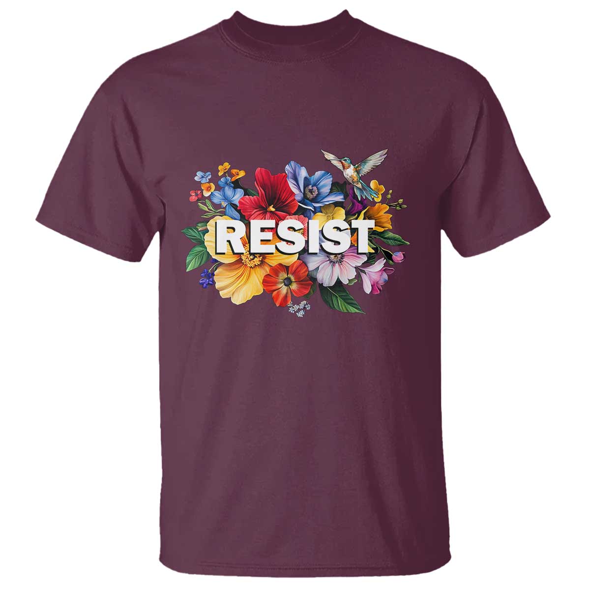 Resist Floral T Shirt Retro Botanical Graphic TS02 Maroon Print Your Wear