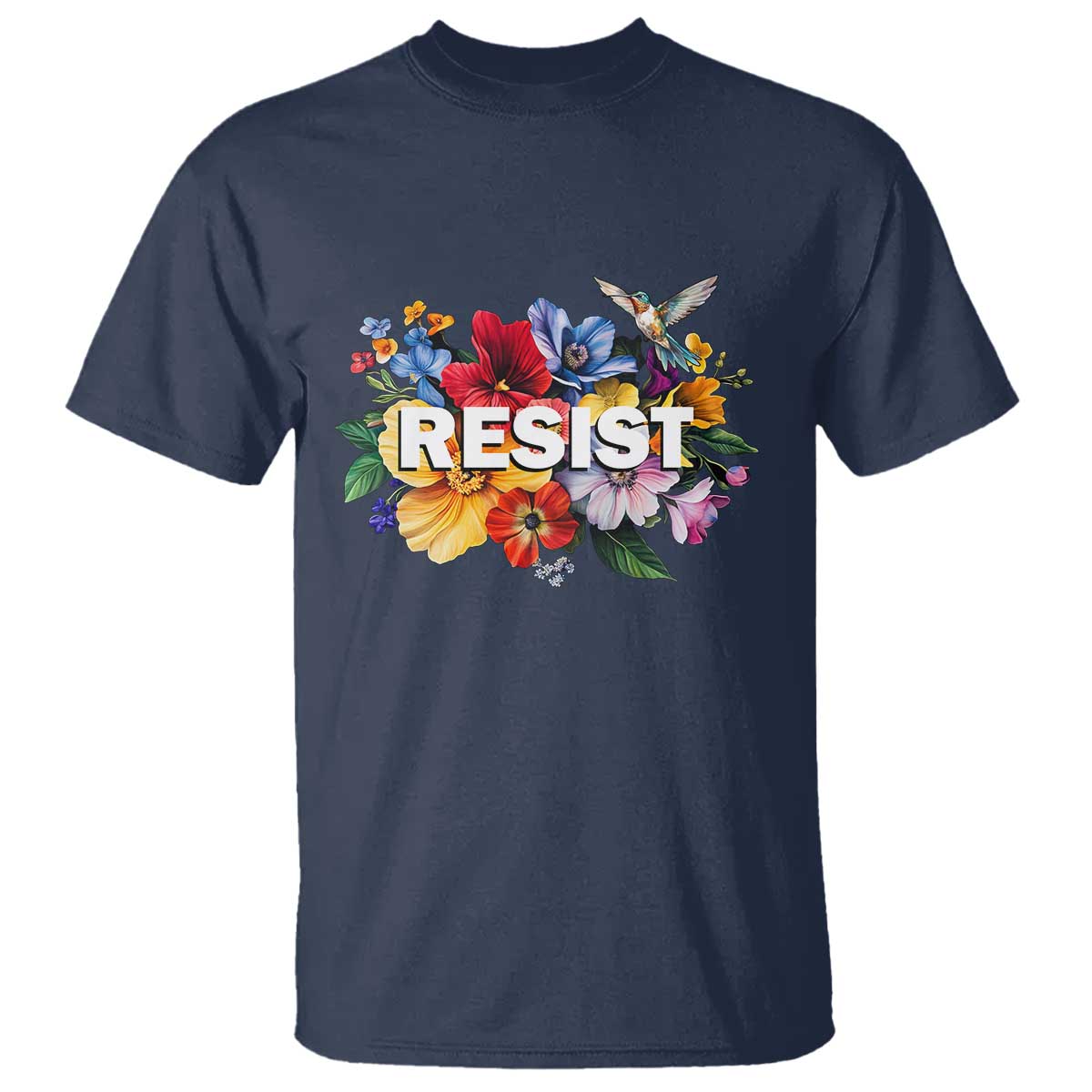 Resist Floral T Shirt Retro Botanical Graphic TS02 Navy Print Your Wear