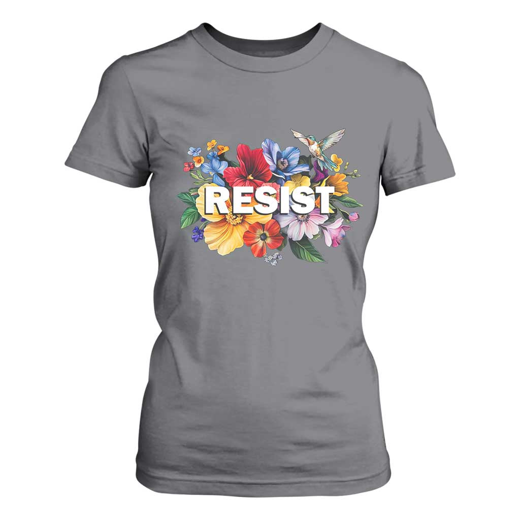 Resist Floral T Shirt For Women Retro Botanical Graphic TS02 Charcoal Print Your Wear