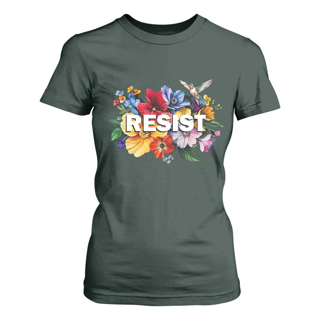 Resist Floral T Shirt For Women Retro Botanical Graphic TS02 Dark Forest Green Print Your Wear