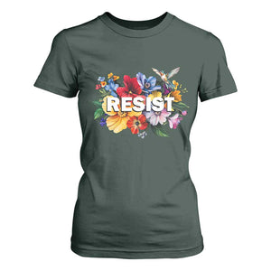 Resist Floral T Shirt For Women Retro Botanical Graphic TS02 Dark Forest Green Print Your Wear