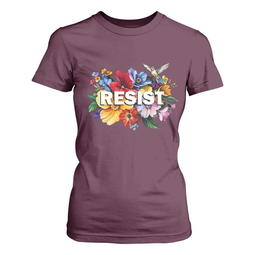 Resist Floral T Shirt For Women Retro Botanical Graphic TS02 Maroon Print Your Wear