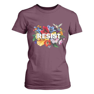 Resist Floral T Shirt For Women Retro Botanical Graphic TS02 Maroon Print Your Wear