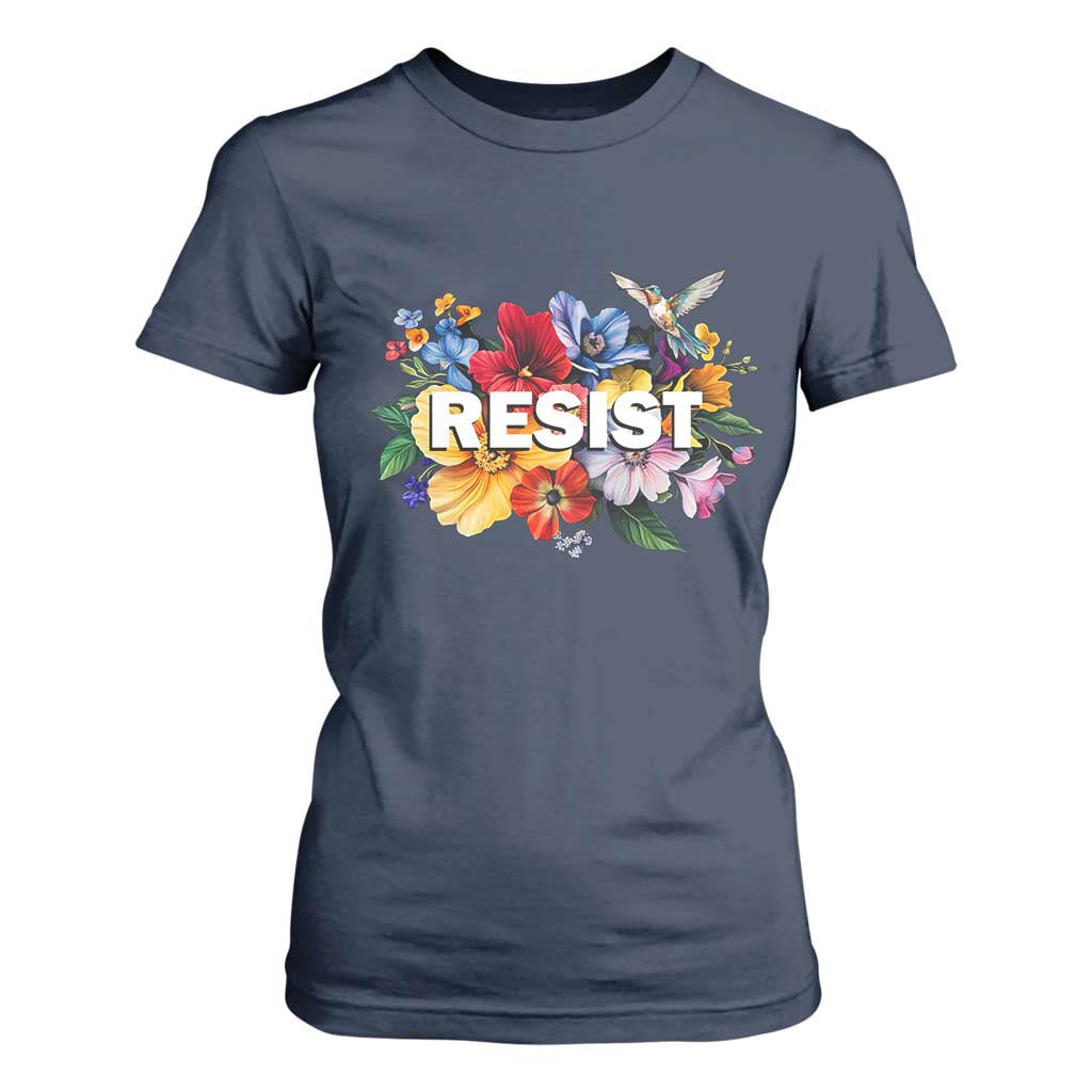 Resist Floral T Shirt For Women Retro Botanical Graphic TS02 Navy Print Your Wear
