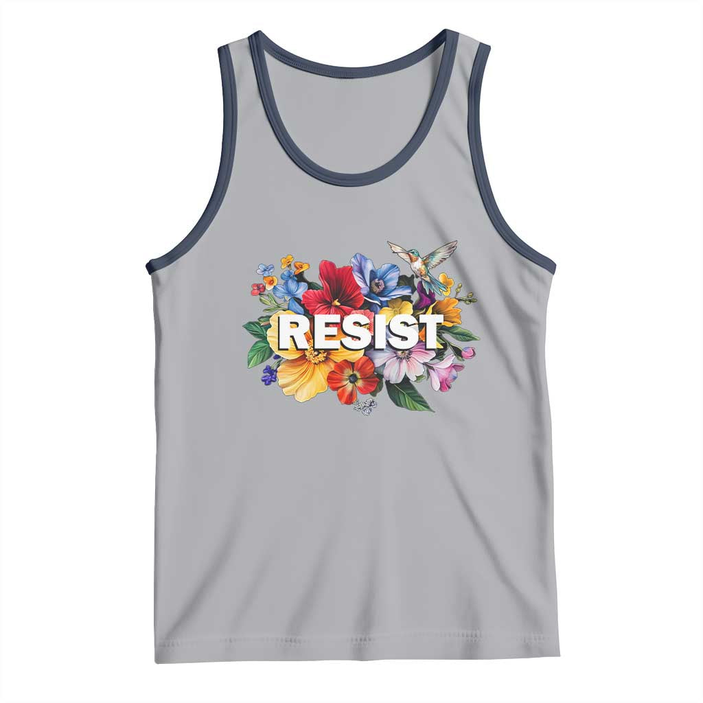 Resist Floral Tank Top Retro Botanical Graphic TS02 Athletic Heather Navy Print Your Wear