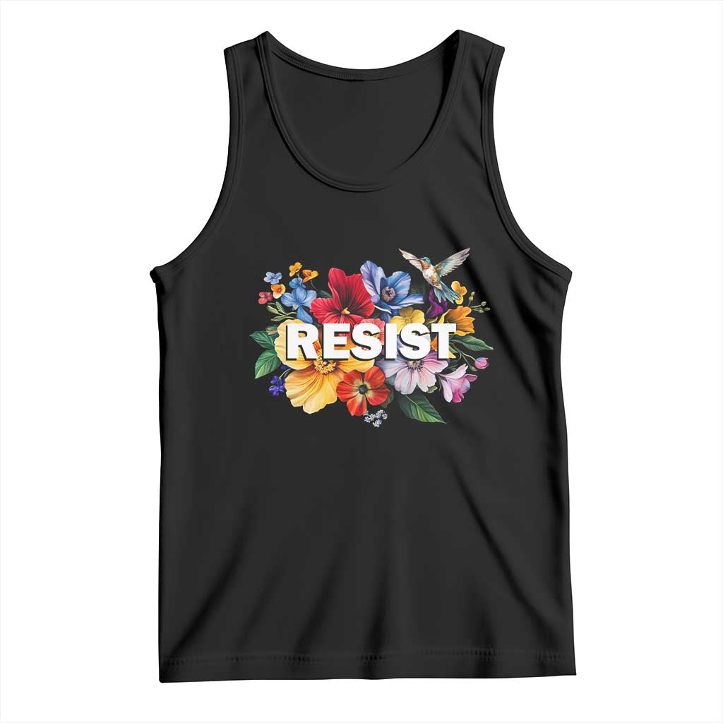 Resist Floral Tank Top Retro Botanical Graphic TS02 Black Print Your Wear
