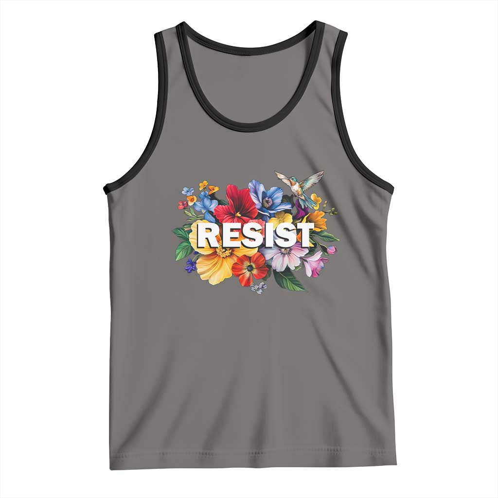 Resist Floral Tank Top Retro Botanical Graphic TS02 Deep Heather Black Print Your Wear