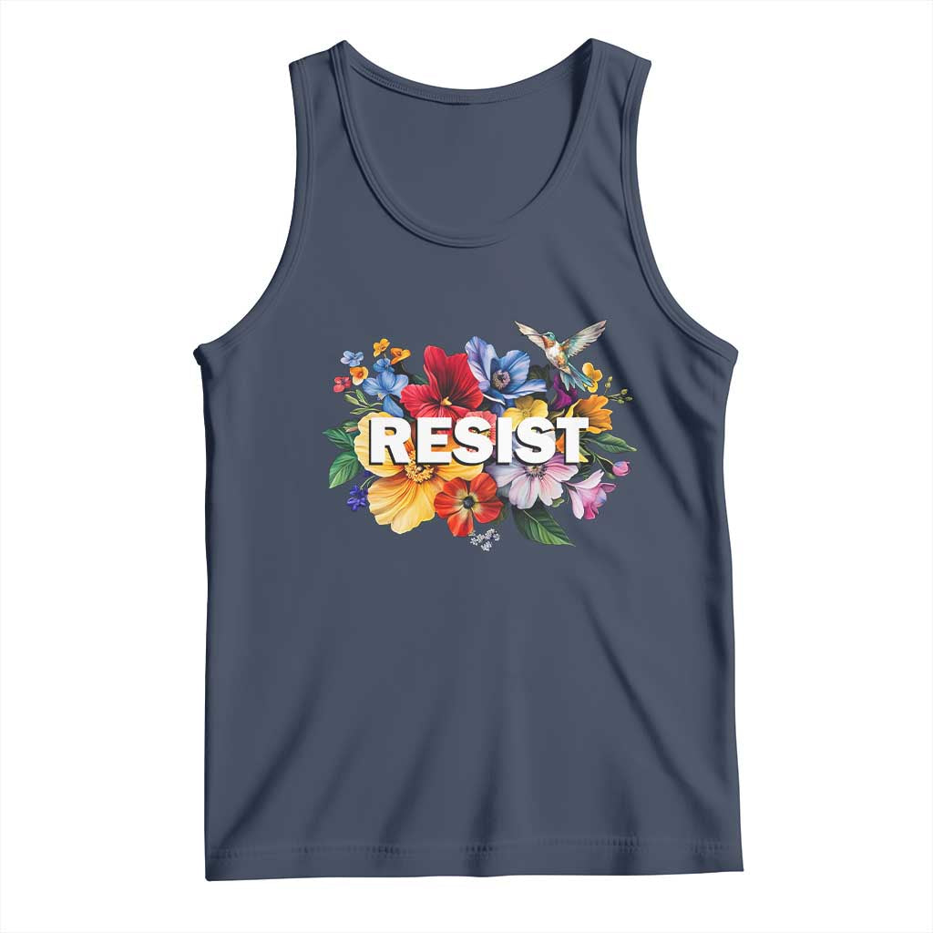 Resist Floral Tank Top Retro Botanical Graphic TS02 Navy Print Your Wear